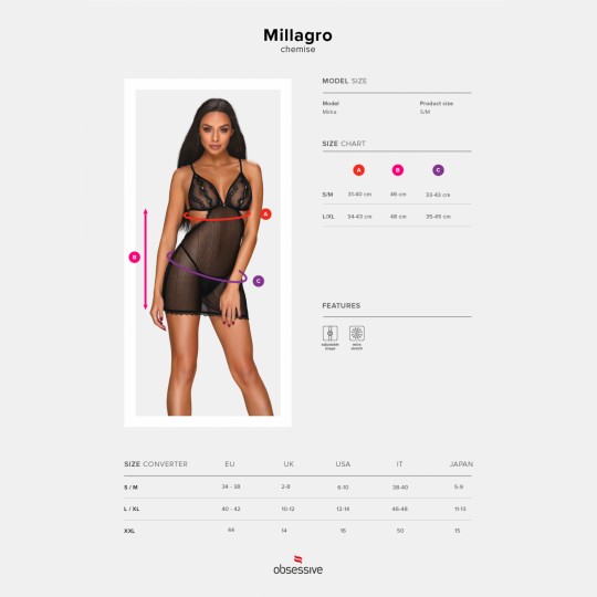 OBSESSIVE MILLAGRO CHEMISE &amp; THONG BLACK