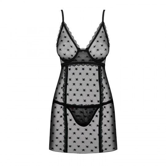 OBSESSIVE ASTRALYA CHEMISE AND THONG BLACK
